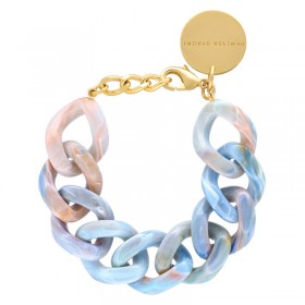 Bracelet FLAT CHAIN Sea Wave Doré - Gros Maillons plats bleu marbré - VANESSA BARONI