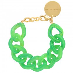 Bracelet FLAT CHAIN Neon Green Marble Doré - Gros Maillons plats vert fluo marbré - VANESSA BARONI