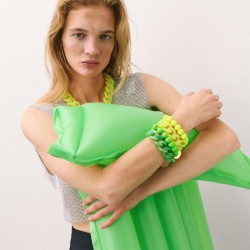 Bracelet FLAT CHAIN Neon Green Doré - Gros Maillons plats vert fluo