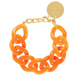 Bracelet FLAT CHAIN Neon Orange Marble Doré - Gros Maillons plats orange fluo marbré - VANESSA BARONI