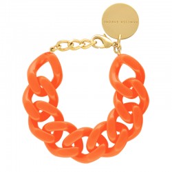 Bracelet FLAT CHAIN Neon Orange Doré - Gros Maillons plats orange fluo - VANESSA BARONI