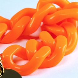 Bracelet FLAT CHAIN Neon Orange Doré - Gros Maillons plats orange fluo