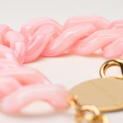 Bracelet FLAT CHAIN Neon Pink Marble Doré - Gros Maillons plats rose