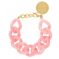 Bracelet FLAT CHAIN Neon Pink Marble Doré - Gros Maillons plats rose fluo marbré - VANESSA BARONI