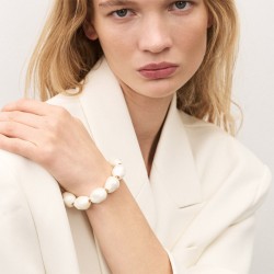 Bracelet Organic Pearl Doré, Grosses Perles blanches nacrées