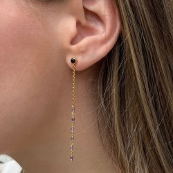 Boucles d'oreilles fines chaînes pendantes ASHA OR - Améthystes
