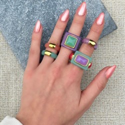 Bague FROSTY LOBSTER résine rose - Décor doré TAILLE 52