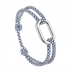 Bracelet LIVARDE argent - Maillon ovale & Cordon chiné bleu marine, blanc - Le vent à la Française