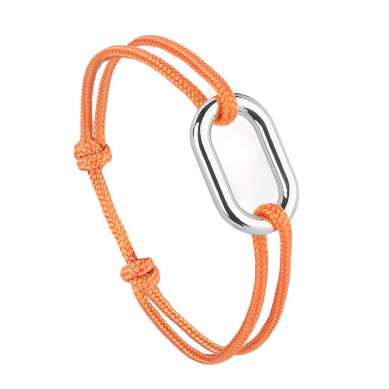 Bracelet GUINDANT argent - Maillon ovale & Cordon orange - Le vent à la Française