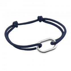 Bracelet QUILLE argent - Maillon ovale & Cordon bleu marine