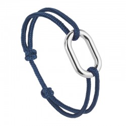 Bracelet QUILLE argent - Maillon ovale & Cordon bleu marine - Le Vent à la Française