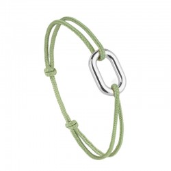 Bracelet AUSSIERE argent - Maillon ovale & Cordon kaki - Le vent à la Française