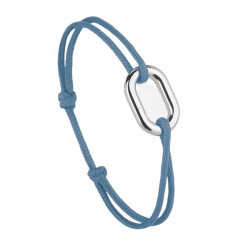 Bracelet PRAME argent - Maillon ovale & Cordon bleu marine - Le Vent à la Française