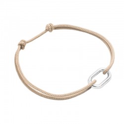 Bracelet ORIN argent - Maillon ovale & Cordon tressé beige - Le Vent à la Française