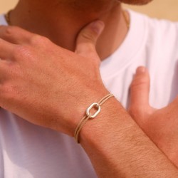 Bracelet ORIN Cordon beige & petit maillon ovale argent