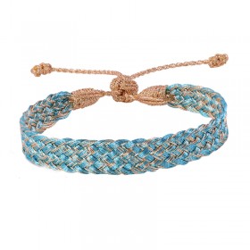Bracelet fin ajustable BOX Peach Turquoise - Fils d'or tressés - Maaÿza