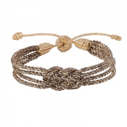 Bracelet fin ajustable DOUBLE KNOT Gold Ochre - Fils d'or tressés - Maaÿza