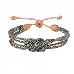 Bracelet fin ajustable DOUBLE KNOT Peach Turquoise - Fils d'or tressés - Maaÿza