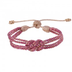 Bracelet fin ajustable DOUBLE KNOT Rose Gold Pink - Fils d'or tressés - Maaÿza