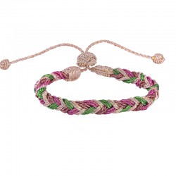 Bracelet fin ajustable EYA Rose Gold Lime Raspberry - Fils d'or tressés - Maaÿaz