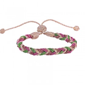 Bracelet fin ajustable EYA Rose Gold Lime Raspberry - Fils d'or tressés - Maaÿaz
