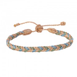 Bracelet fin ajustable EYA Peach Pistachio - Fils d'or tressés - Maaÿaz