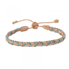Bracelet fin ajustable EYA Peach Pistachio - Fils d'or tressés - Maaÿaz
