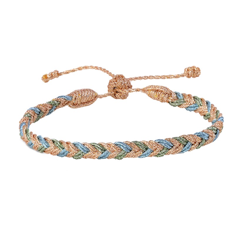 Bracelet fin ajustable EYA Peach Pistachio - Fils d'or tressés - Maaÿaz Bracelet fin ajustable EYA Peach Pistachio - Fils d'or tressés - Maaÿaz
