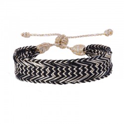 Bracelet fin ajustable NERRY Light Gold Ebony - Fils d'or tressés - Maaÿaz