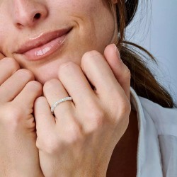 Bague fine élastique en Argent - Perles bleu clair & gris TAILLE M