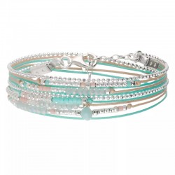 Bracelet multitours ATLANTA argent - Cordons & Perles turquoise beige  - DORIANE Bijoux