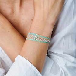 Bracelet 2 tours ATLANTA argent - Cordons & Perles turquoise beige