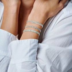 Bracelet élastique Trois tours en Argent - Perles Miyuki rose turquoise TAILLE M