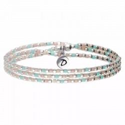 Bracelet élastiqué en Argent 3T - Miyuki rose turquoise - DORIANE Bijoux