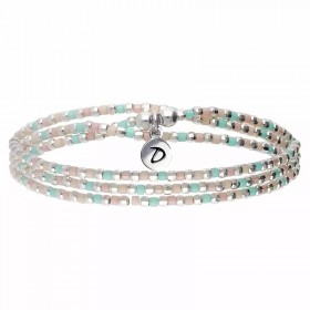 Bracelet élastiqué en Argent 3T - Miyuki rose turquoise - DORIANE Bijoux