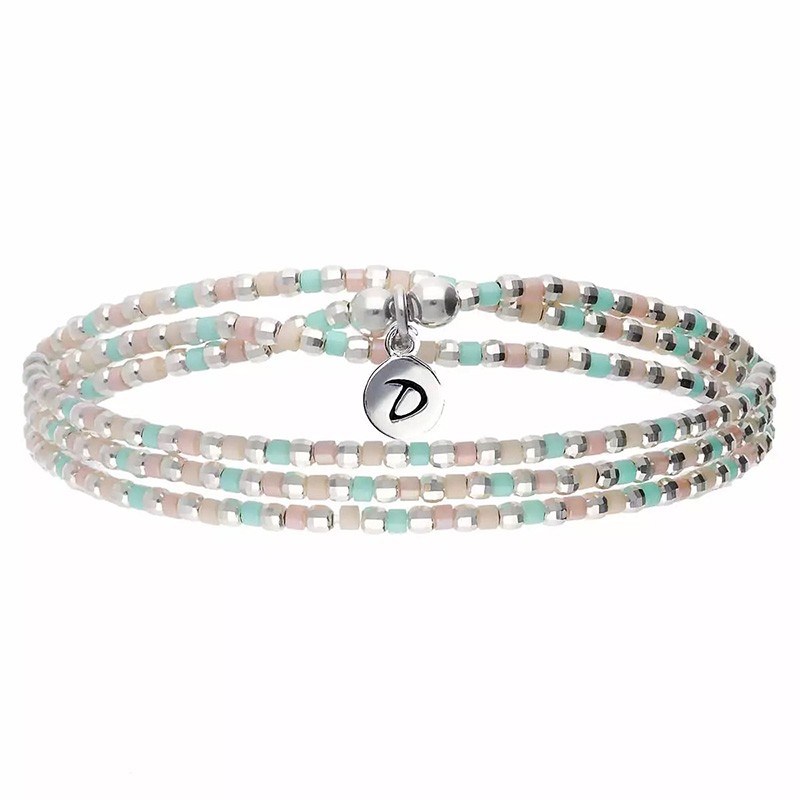 Bracelet élastiqué en Argent 3T - Miyuki rose turquoise - DORIANE Bijoux