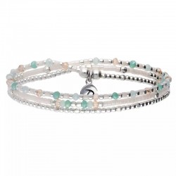 Bracelet élastiqué en Argent 3T - Miyuki blanc beige vert - DORIANE Bijoux