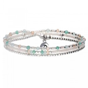 Bracelet élastiqué en Argent 3T - Miyuki blanc beige vert - DORIANE Bijoux