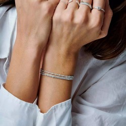 Bracelet élastique en Argent 3 tours - Perles Miyuki bleu clair & gris TAILLE M