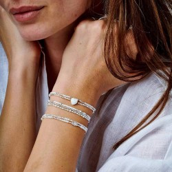 Bracelet élastique 3 tours en argent  - Perles blanc intemporel TAILLE S