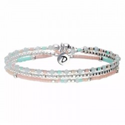 Bracelet élastiqué en Argent 3T - Miyuki bleu-clair turquoise rose - DORIANE Bijoux