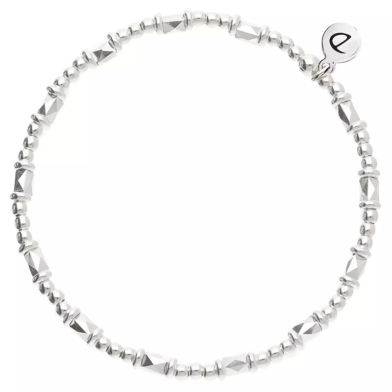 Bracelet élastique en Argent - Perles, rectangles diamantés & rondelles - DORIANE Bijoux