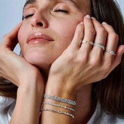 Bracelet élastique en Argent - Perles, rectangles diamantés & rondelles TAILLE M