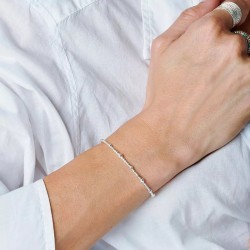 Bracelet élastique Boules & mini perles lisses et facettées en argent TAILLE M
