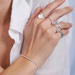 Bracelet élastique - Perles lisses facettées & mini-disques en argent TAILLE M