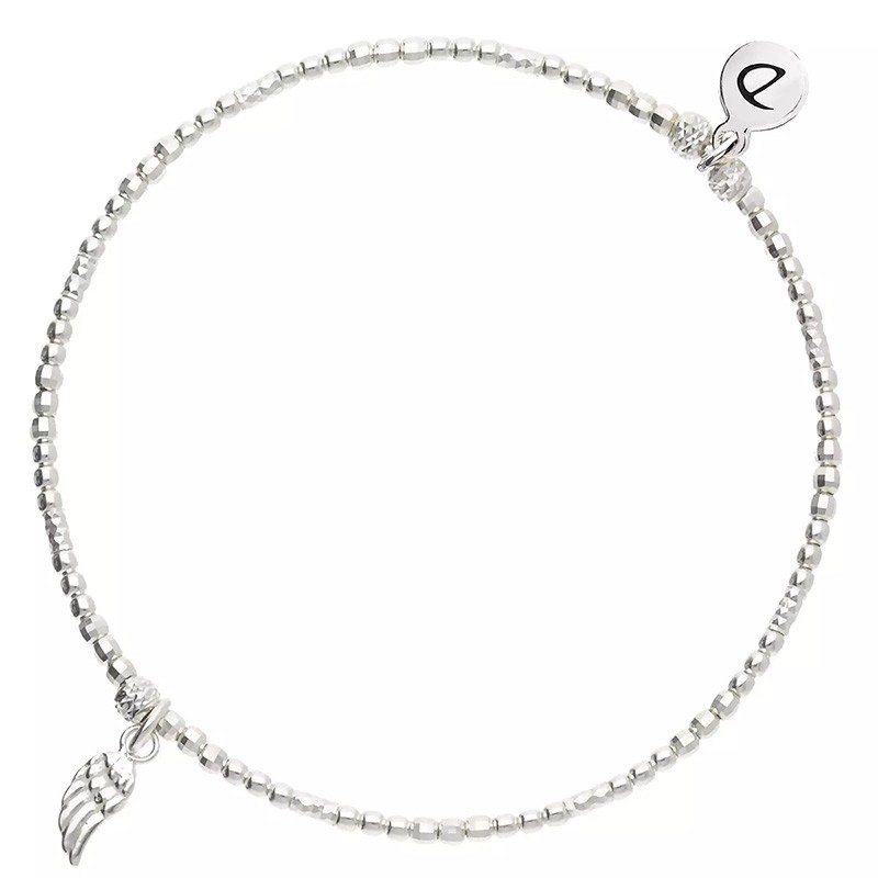 Bracelet élastique en Argent - Perles, boules, mini-tubes & Pendentif petite aile - DORIANE Bijoux