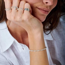 Bracelet élastique Mini disques, Perles lisses & diamantées en argent TAILLE M