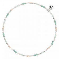 Chevillère élastique fine en Argent - Perles Miyuki blanc, beige & vert - DORIANE Bijoux