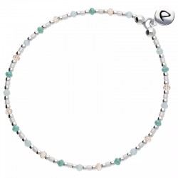 Bracelet élastique en Argent - Perles & Miyuki blanc beige & vert - DORIANE Bijoux