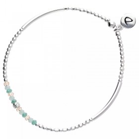 Bracelet élastique en Argent - Tubes, Perles & Miyuki blanc beige & vert - DORIANE Bijoux